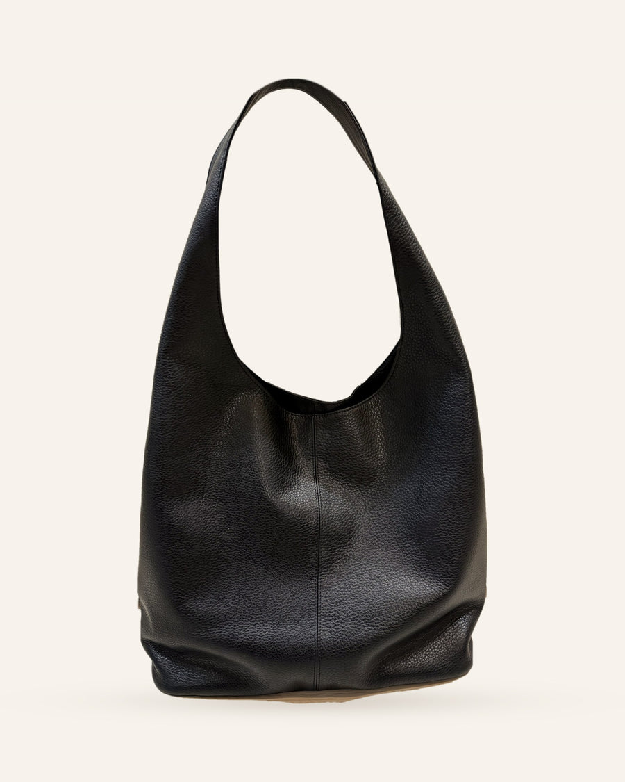 The James Dean hobo bag in black pebbled leather